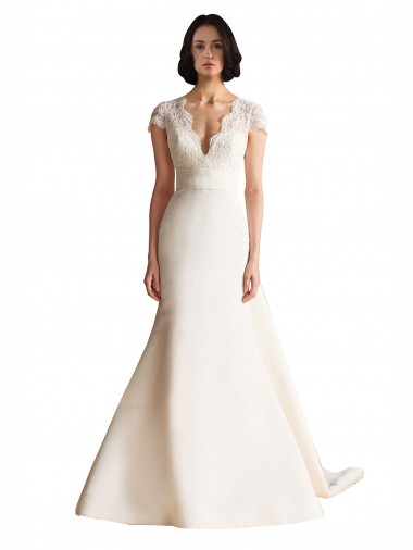 Acquista Avorio Linea A Scollatura a V Raso Abiti da sposa