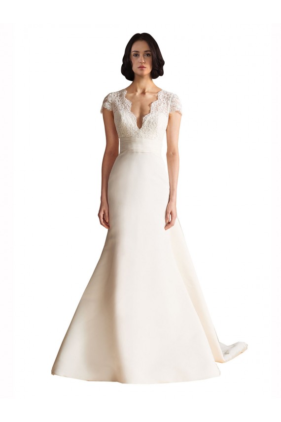 Acquista Avorio Linea A Scollatura a V Raso Abiti da sposa