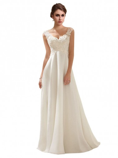 Acquista Avorio Linea A Scollatura a V Sweep treno Chiffona Pizzo Abiti da sposa