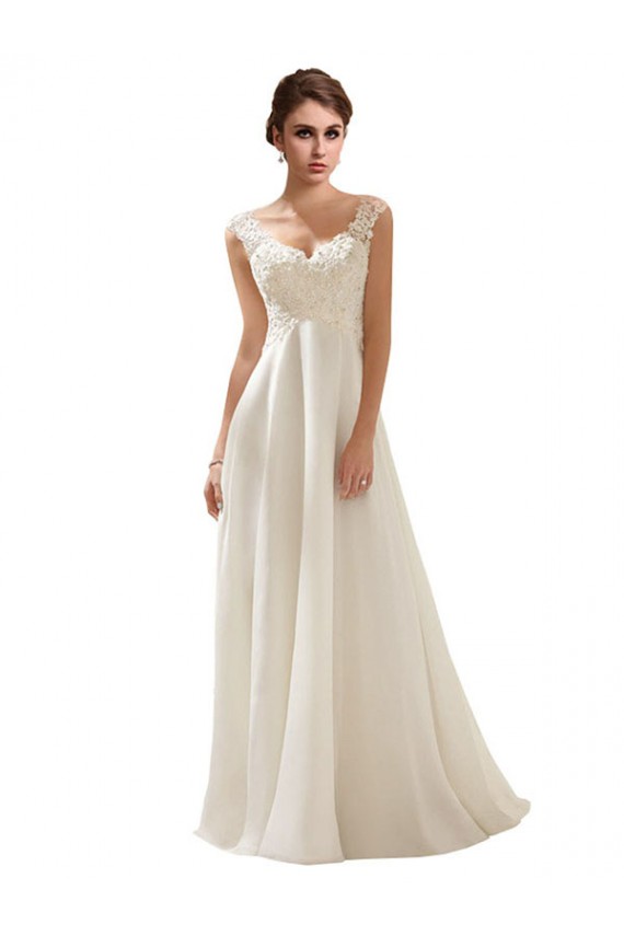 Acquista Avorio Linea A Scollatura a V Sweep treno Chiffona Pizzo Abiti da sposa