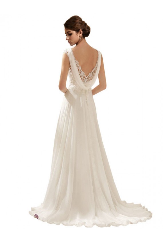 Acquista Avorio Linea A Scollatura a V Sweep treno Chiffona Pizzo Abiti da sposa