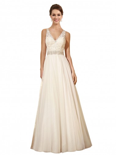 Acquista Avorio Linea A Scollatura a V Tulle Abiti da sposa