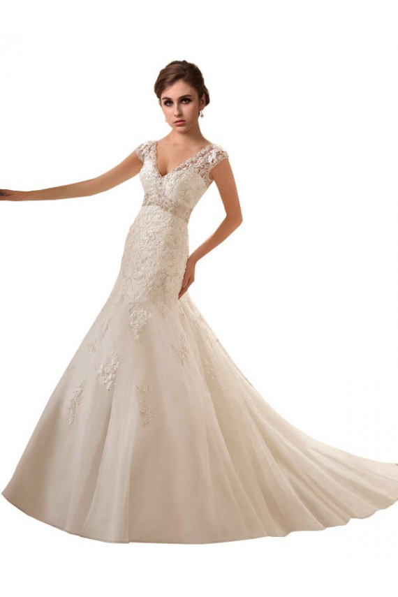 Acquista Avorio Linea A Scollatura a V Tulle Pizzo Abiti da sposa