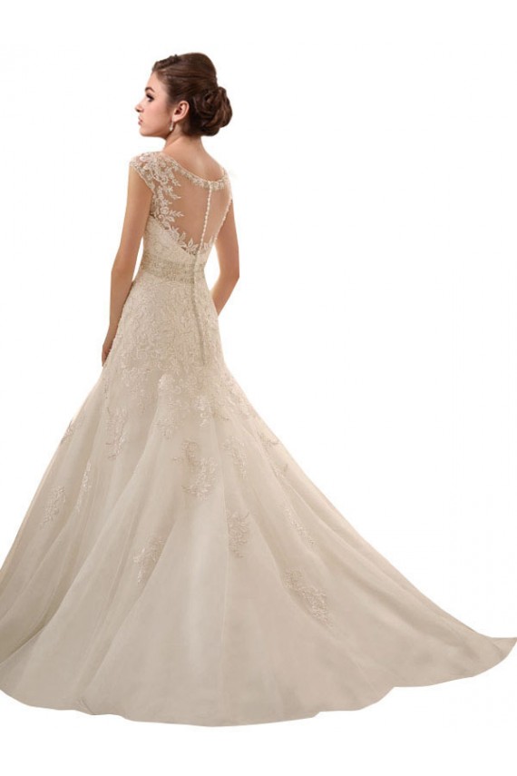 Acquista Avorio Linea A Scollatura a V Tulle Pizzo Abiti da sposa