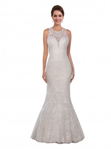 Acquista Avorio Stile sirena Alto Collo Pizzo Abiti da sposa