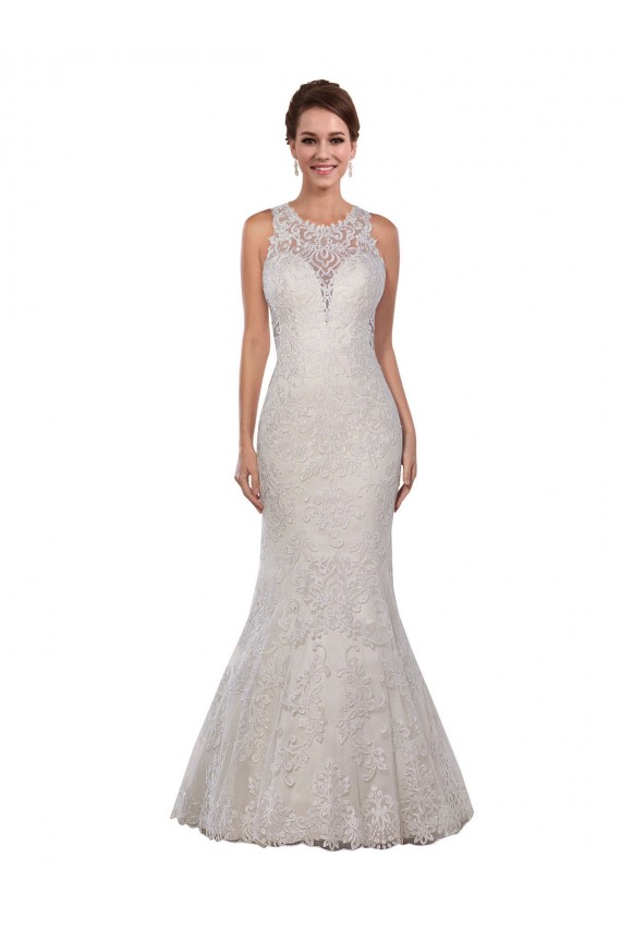 Acquista Avorio Stile sirena Alto Collo Pizzo Abiti da sposa