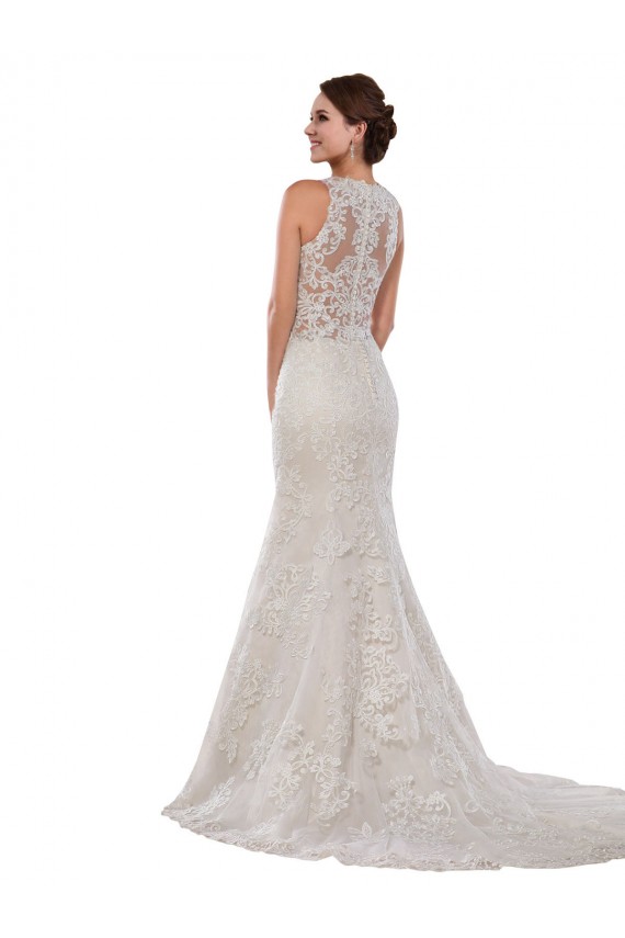 Acquista Avorio Stile sirena Alto Collo Pizzo Abiti da sposa