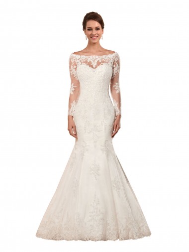 Acquista Avorio Stile sirena Barca Pizzo Abiti da sposa