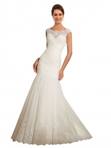 Acquista Avorio Stile sirena Barca Tulle Pizzo Abiti da sposa