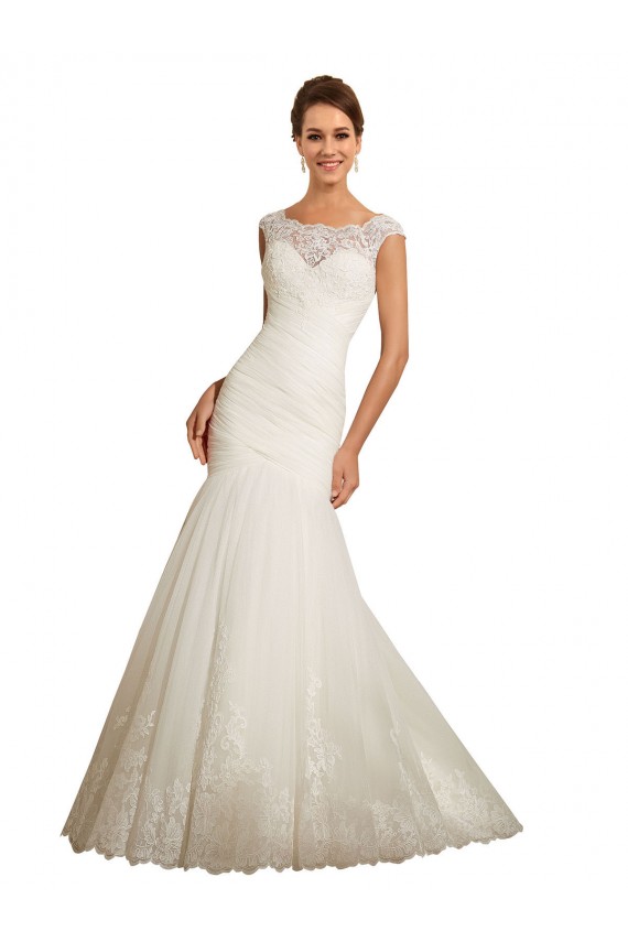 Acquista Avorio Stile sirena Barca Tulle Pizzo Abiti da sposa