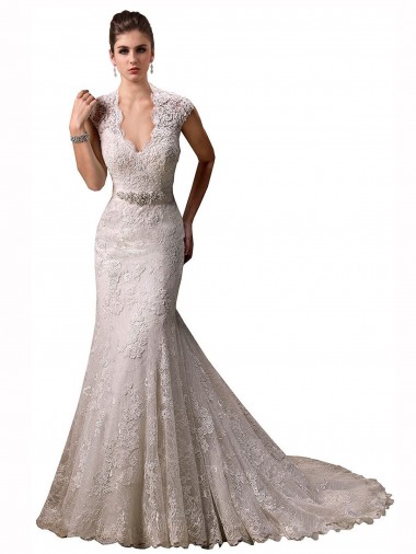 Acquista Avorio Stile sirena Capestro Scollatura a V Pizzo Abiti da sposa