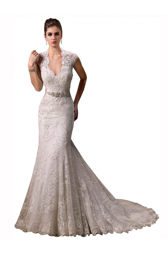 Acquista Avorio Stile sirena Capestro Scollatura a V Pizzo Abiti da sposa