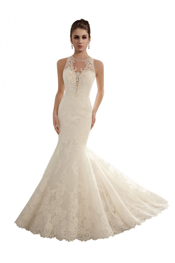 Acquista Avorio Stile sirena Illusione Pizzo Abiti da sposa