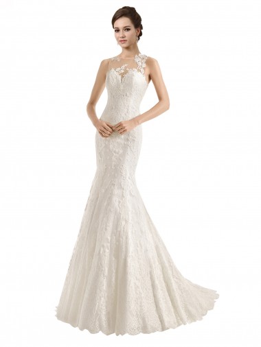 Acquista Avorio Stile sirena Illusione Pizzo Abiti da sposa