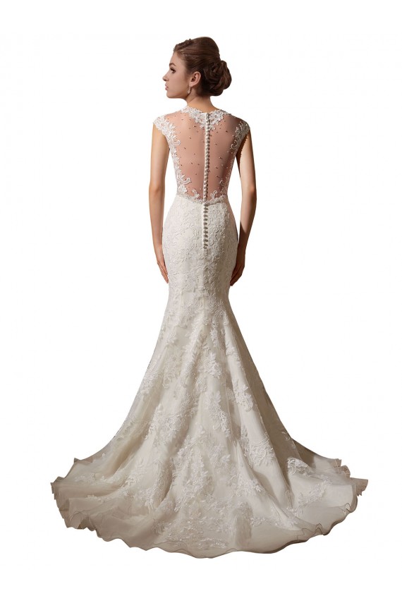 Acquista Avorio Stile sirena Illusione Scollatura a V Tulle Pizzo Abiti da sposa