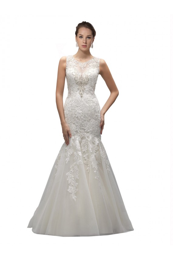 Acquista Avorio Stile sirena Illusione Sweep treno Tulle Pizzo Abiti da sposa