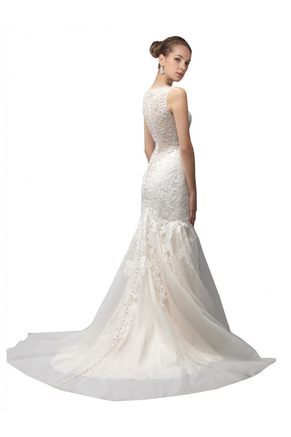 Acquista Avorio Stile sirena Illusione Sweep treno Tulle Pizzo Abiti da sposa