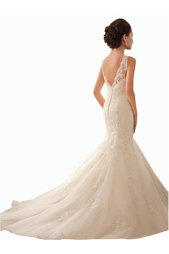 Acquista Avorio Stile sirena Illusione Tulle Pizzo Abiti da sposa