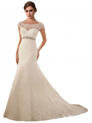 Acquista Avorio Stile sirena Illusione Tulle Pizzo Abiti da sposa