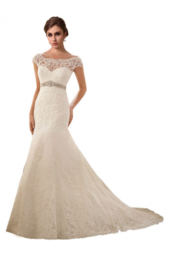 Acquista Avorio Stile sirena Illusione Tulle Pizzo Abiti da sposa