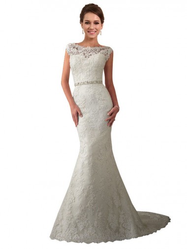 Acquista Avorio Stile sirena Illusione Tulle Pizzo Abiti da sposa