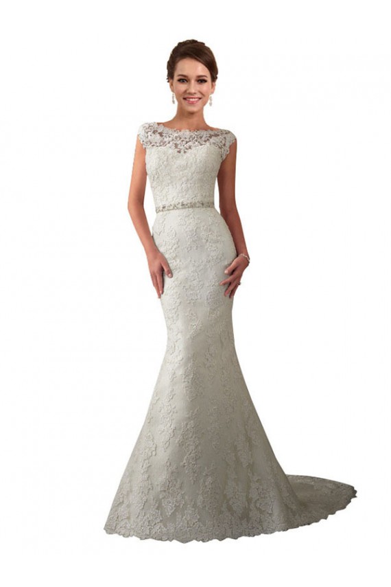 Acquista Avorio Stile sirena Illusione Tulle Pizzo Abiti da sposa