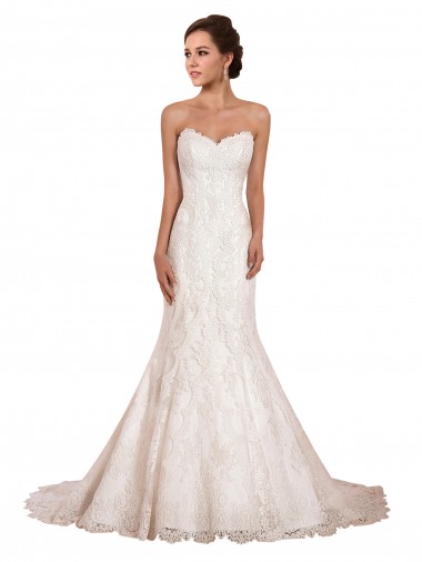 Acquista Avorio Stile sirena Innamorato Pizzo Abiti da sposa
