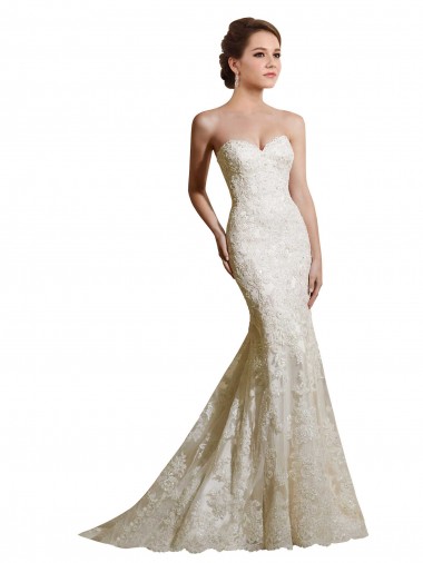 Acquista Avorio Stile sirena Innamorato Raso Pizzo Abiti da sposa
