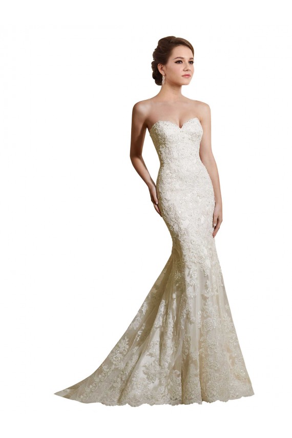 Acquista Avorio Stile sirena Innamorato Raso Pizzo Abiti da sposa