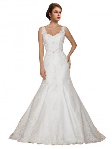 Acquista Avorio Stile sirena Scollatura a V Pizzo Abiti da sposa