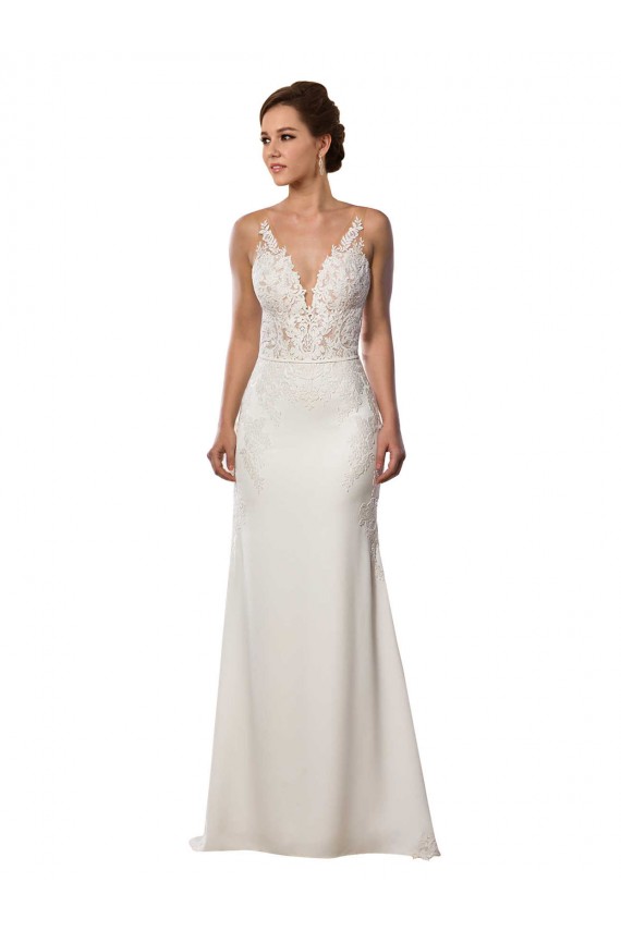 Acquista Avorio Stile sirena Scollatura a V Pizzo Crespo Elastico Abiti da sposa