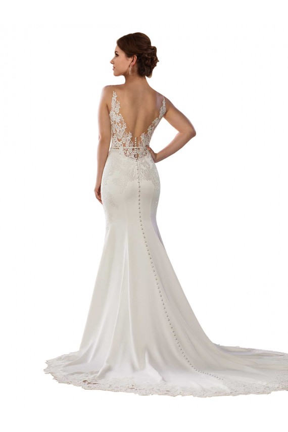 Acquista Avorio Stile sirena Scollatura a V Pizzo Crespo Elastico Abiti da sposa