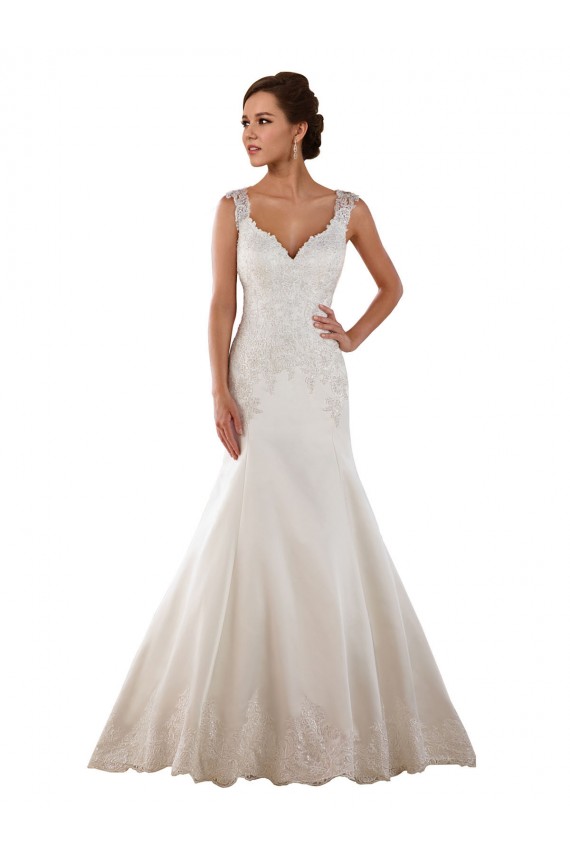 Acquista Avorio Stile sirena Scollatura a V Raso Classico Abiti da sposa