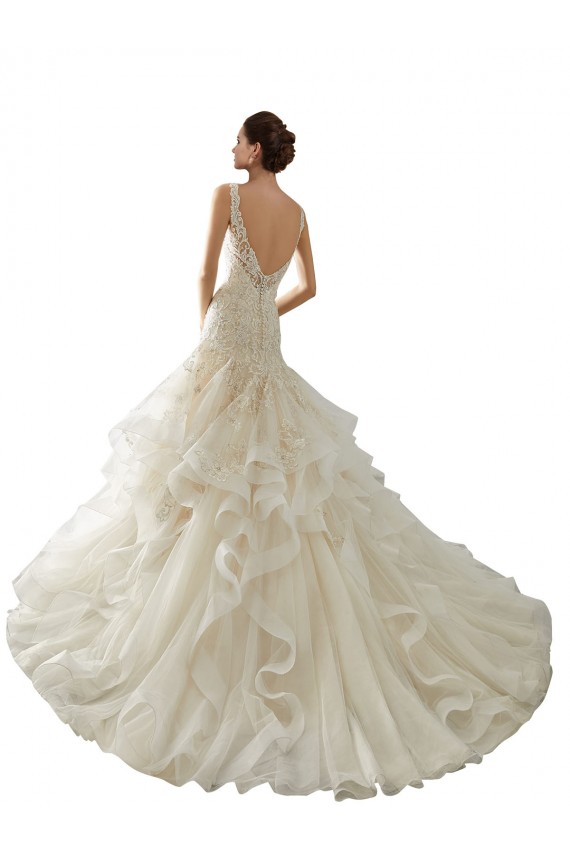 Acquista Avorio Stile sirena Scollatura a V Tulle Abiti da sposa