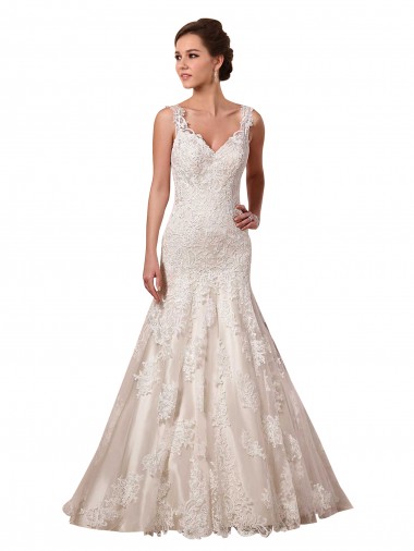Acquista Avorio Stile sirena Scollatura a V Tulle Pizzo Abiti da sposa