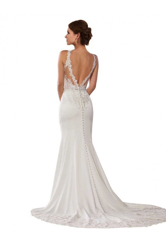 Acquista Avorio Tubino Alto Collo Pizzo Abiti da sposa