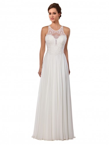 Acquista Avorio Tubino Illusione Chiffona Abiti da sposa
