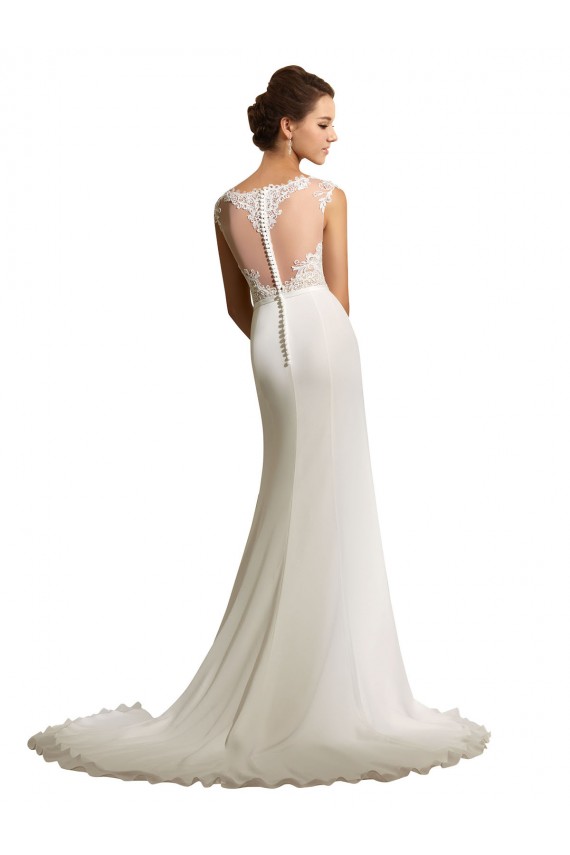 Acquista Avorio Tubino Illusione Chiffona Pizzo Abiti da sposa
