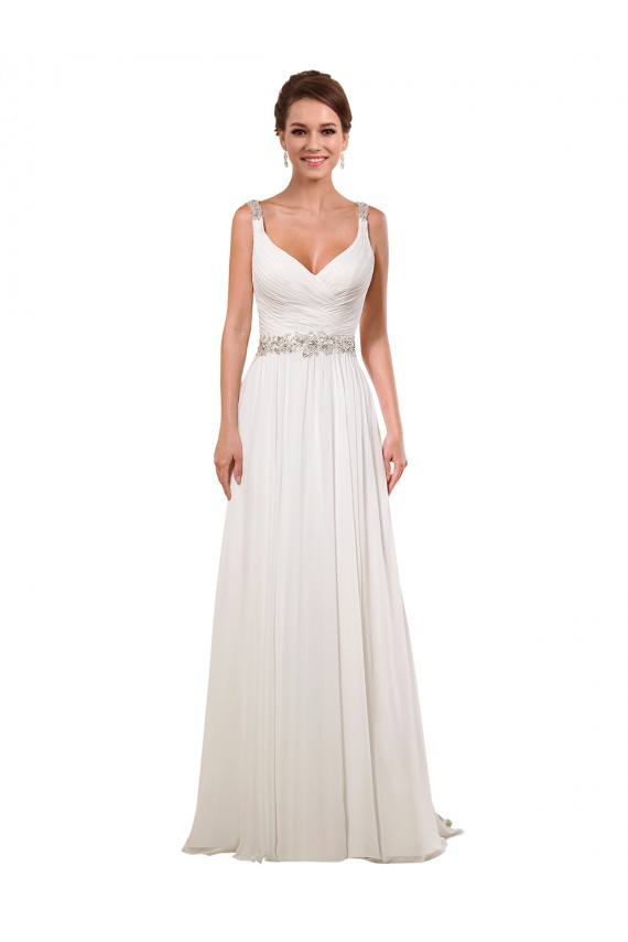 Acquista Avorio Tubino Scollatura a V Chiffona Classico Abiti da sposa