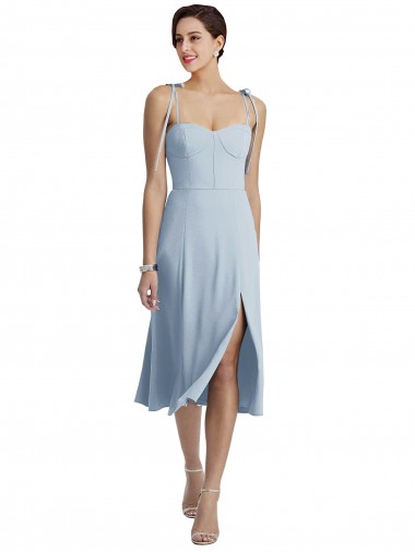Acquista Azzurro cielo Linea A Innamorato Midi Crespo Elastico Corto Abiti da damigella donore / Abiti da ballo / Abiti da cocktail