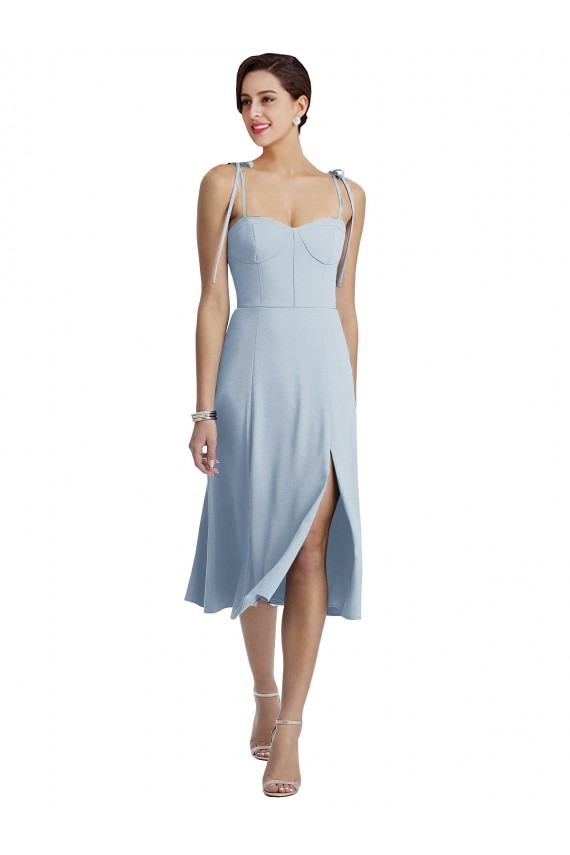 Acquista Azzurro cielo Linea A Innamorato Midi Crespo Elastico Corto Abiti da damigella donore / Abiti da ballo / Abiti da cocktail