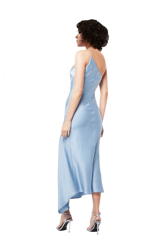Acquista Azzurro cielo Linea A Una spalla Midi Raso Setoso Corto Abiti da damigella donore / Abiti da sera / Abiti da cocktail