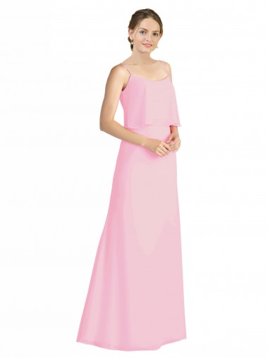 Acquista Barely rosa Linea A Sottili Chiffona Lunga Abiti da damigella donore
