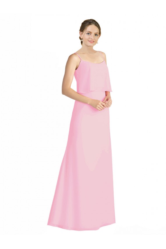 Acquista Barely rosa Linea A Sottili Chiffona Lunga Abiti da damigella donore