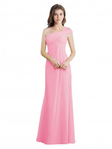 Acquista Barely rosa Linea A Una spalla Chiffona Lunga Abiti da damigella donore