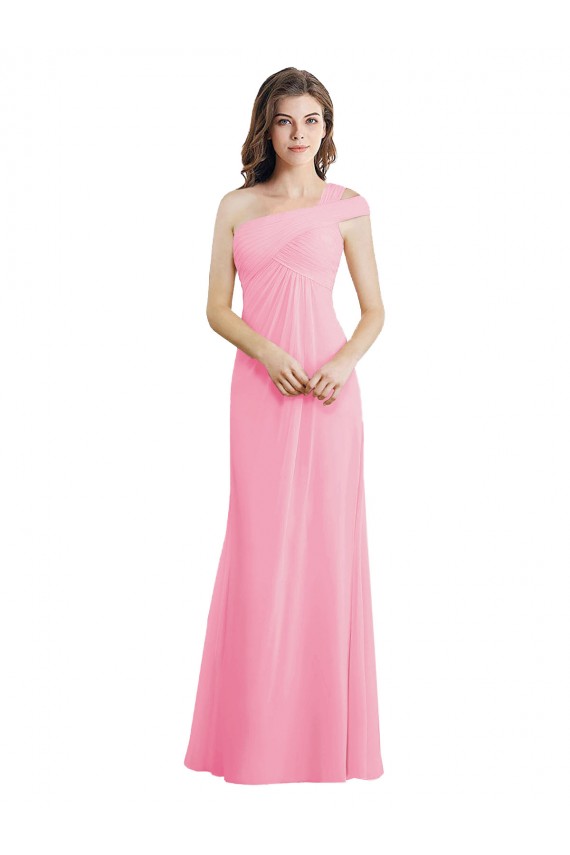 Acquista Barely rosa Linea A Una spalla Chiffona Lunga Abiti da damigella donore