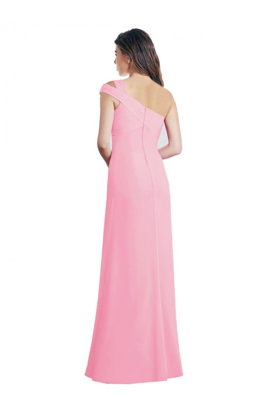 Acquista Barely rosa Linea A Una spalla Chiffona Lunga Abiti da damigella donore