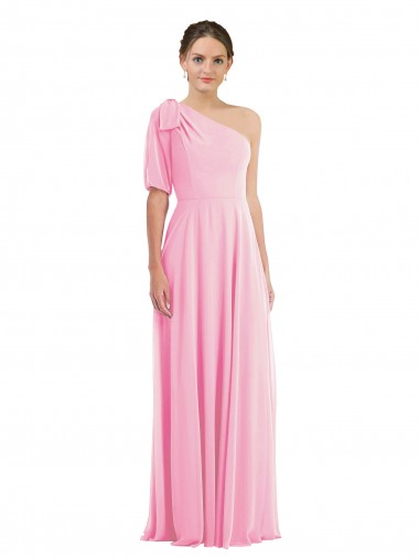 Acquista Barely rosa Tromba Una spalla Chiffona Lunga Abiti da damigella donore