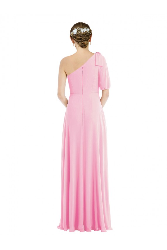 Acquista Barely rosa Tromba Una spalla Chiffona Lunga Abiti da damigella donore