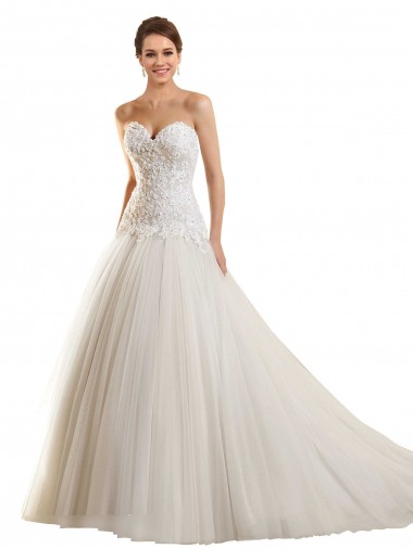 Acquista Bianco Abito da ballo Innamorato Tulle Pizzo Abiti da sposa
